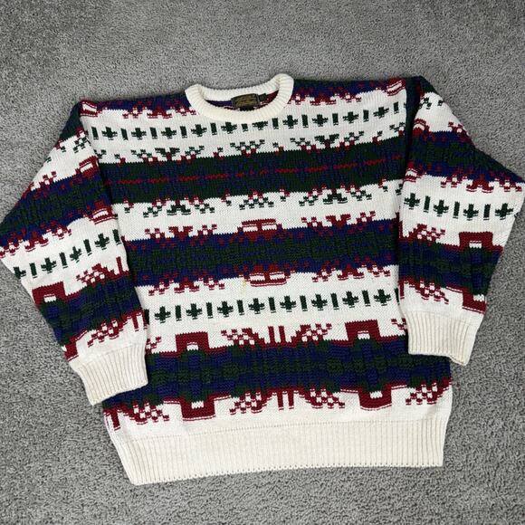 Vintage Eddie Bauer Sweater Mens Medium Multicolor Southwest Knit Cotton USA 90s - Picture 2 of 10